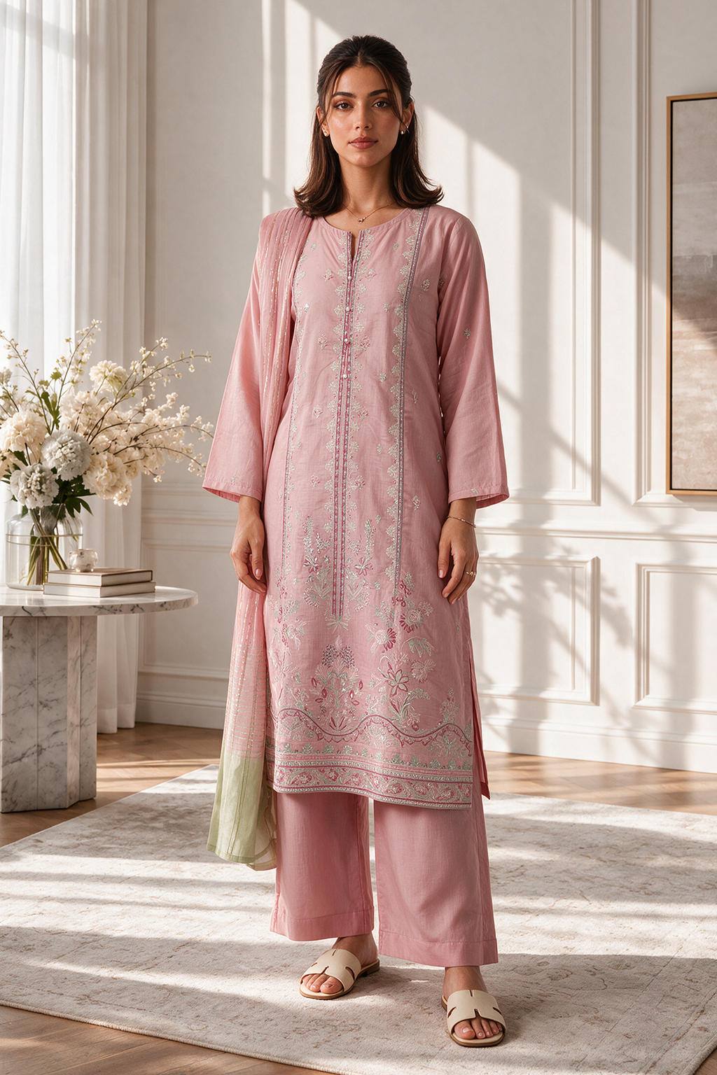 Embroidered Kurta Dupatta Trouser - 3249