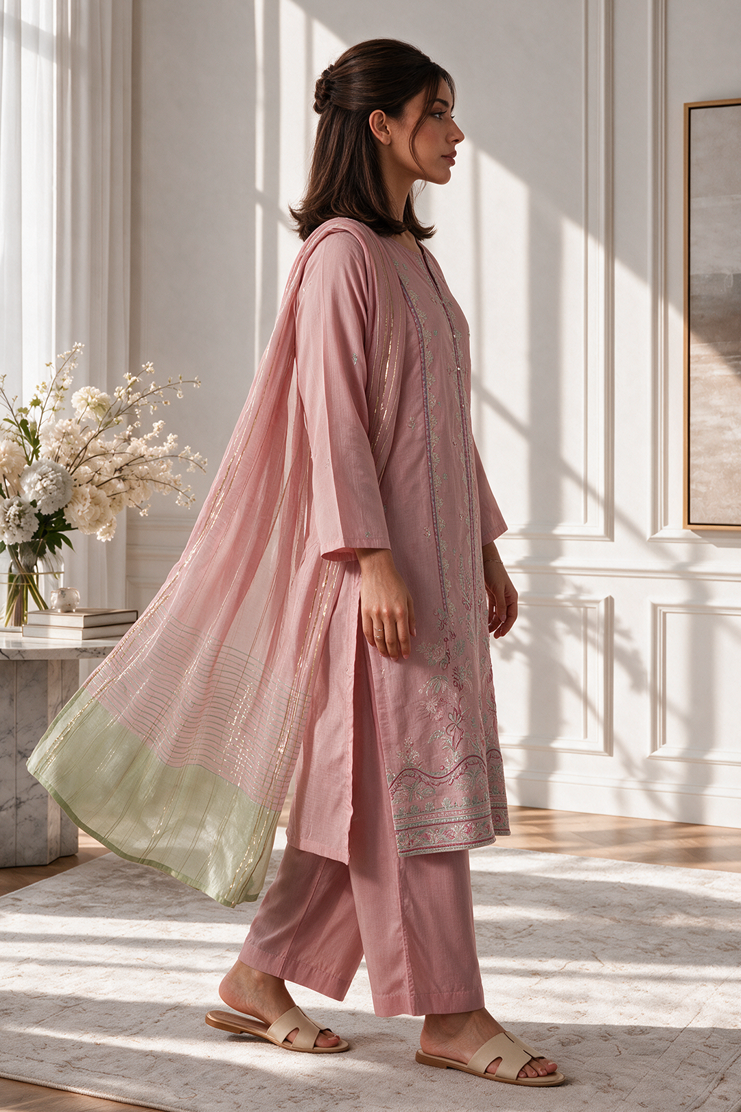 Embroidered Kurta Dupatta Trouser - 3249