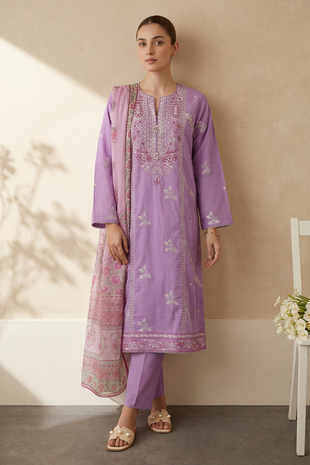 Embroidered Kurta Dupatta Trouser - 3251