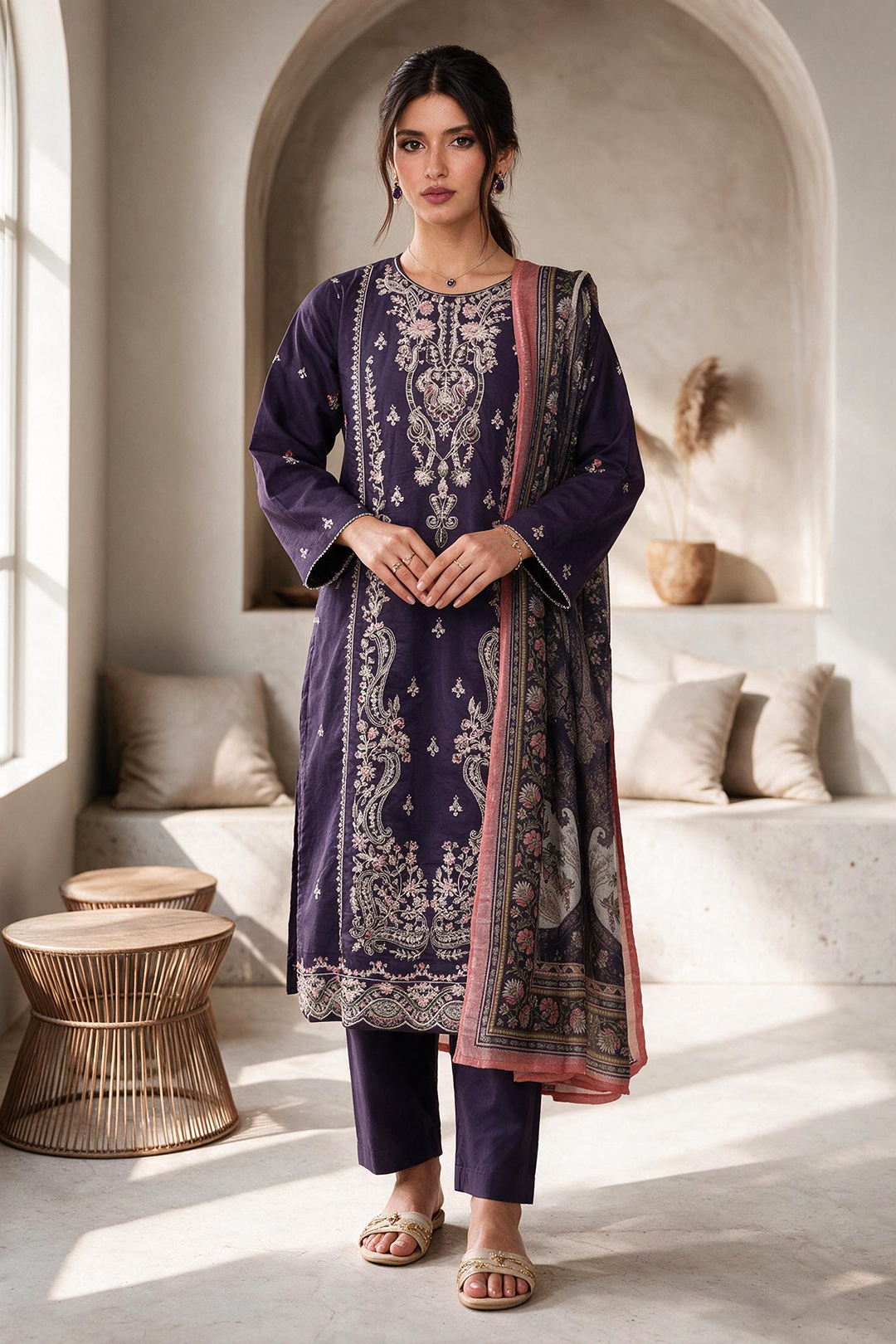 Embroidered Kurta Dupatta Trouser - 3254