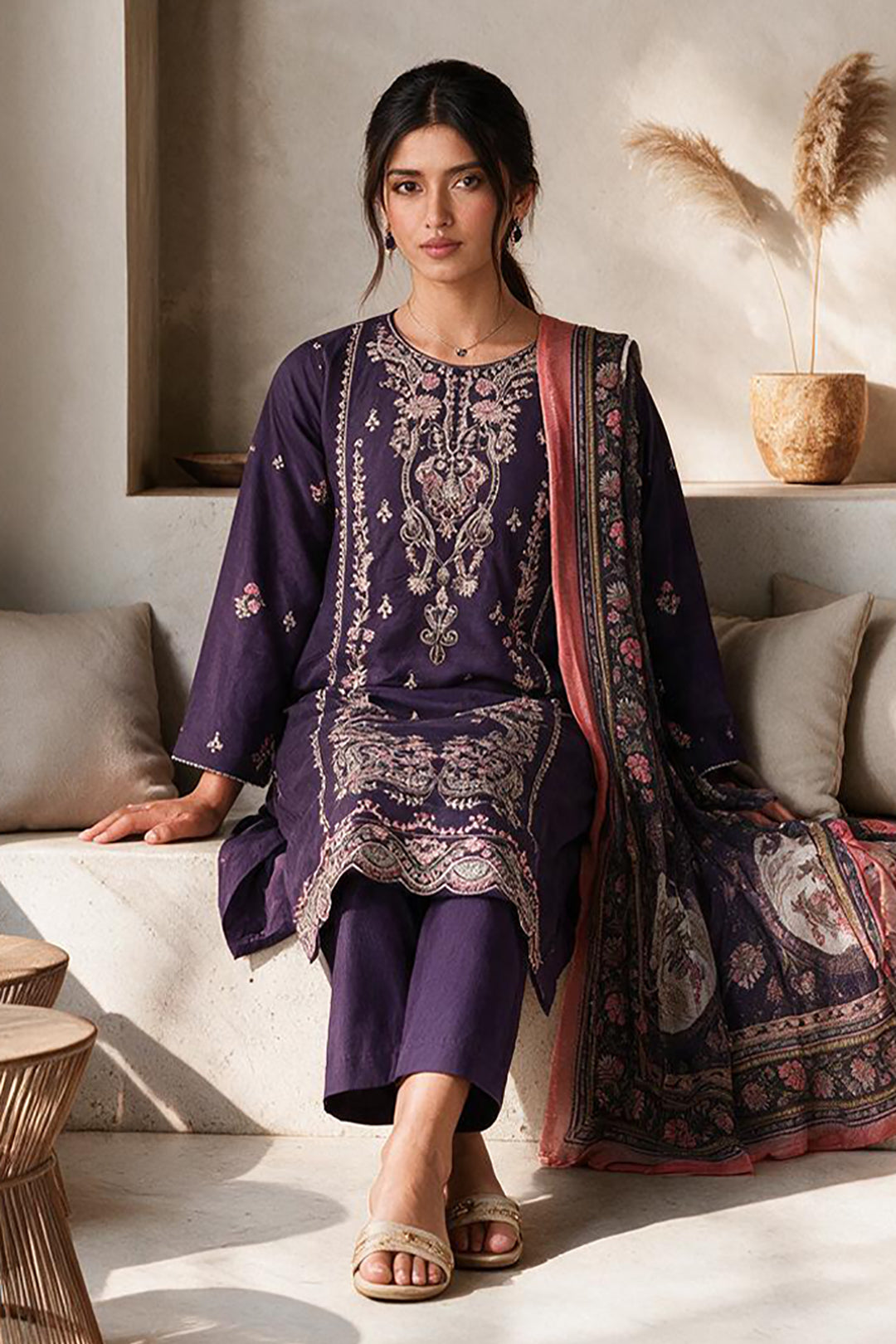 Embroidered Kurta Dupatta Trouser - 3254