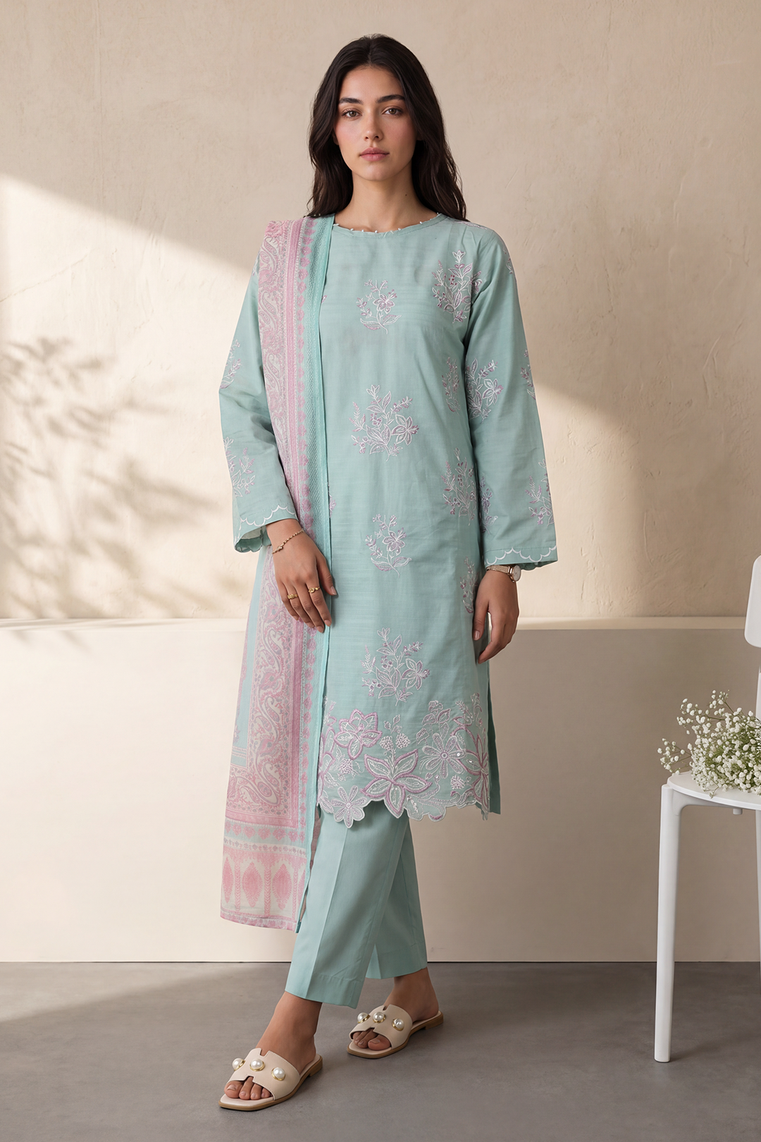 Embroidered Kurta Dupatta Trouser - 3257