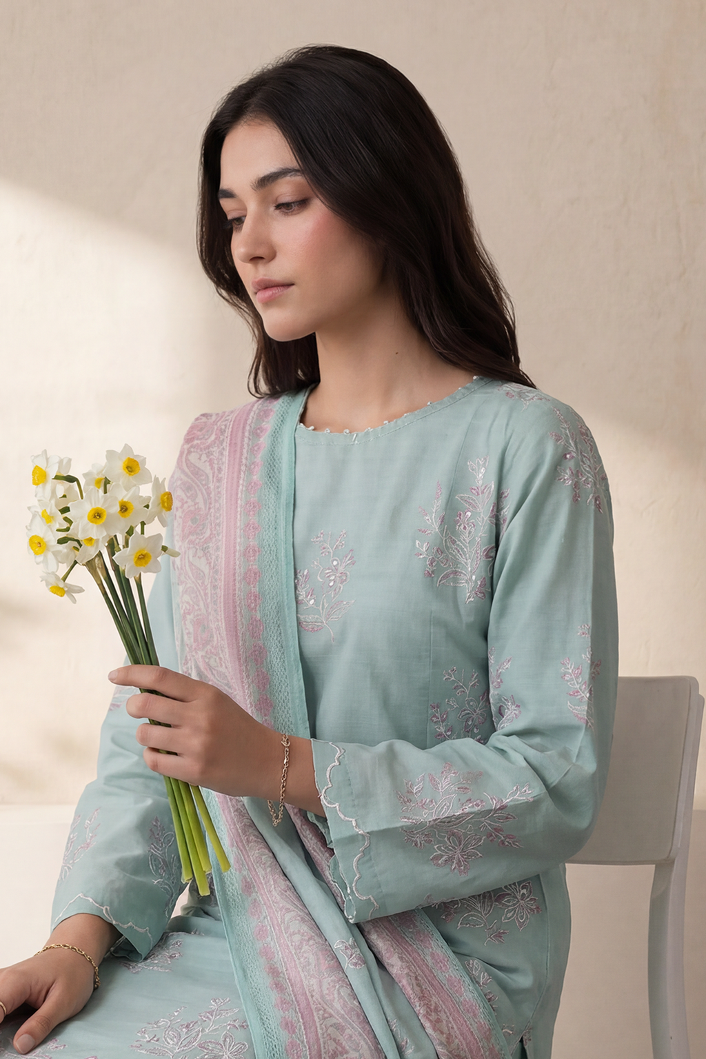Embroidered Kurta Dupatta Trouser - 3257