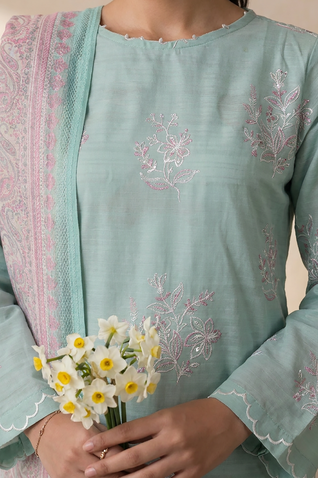 Embroidered Kurta Dupatta Trouser - 3257