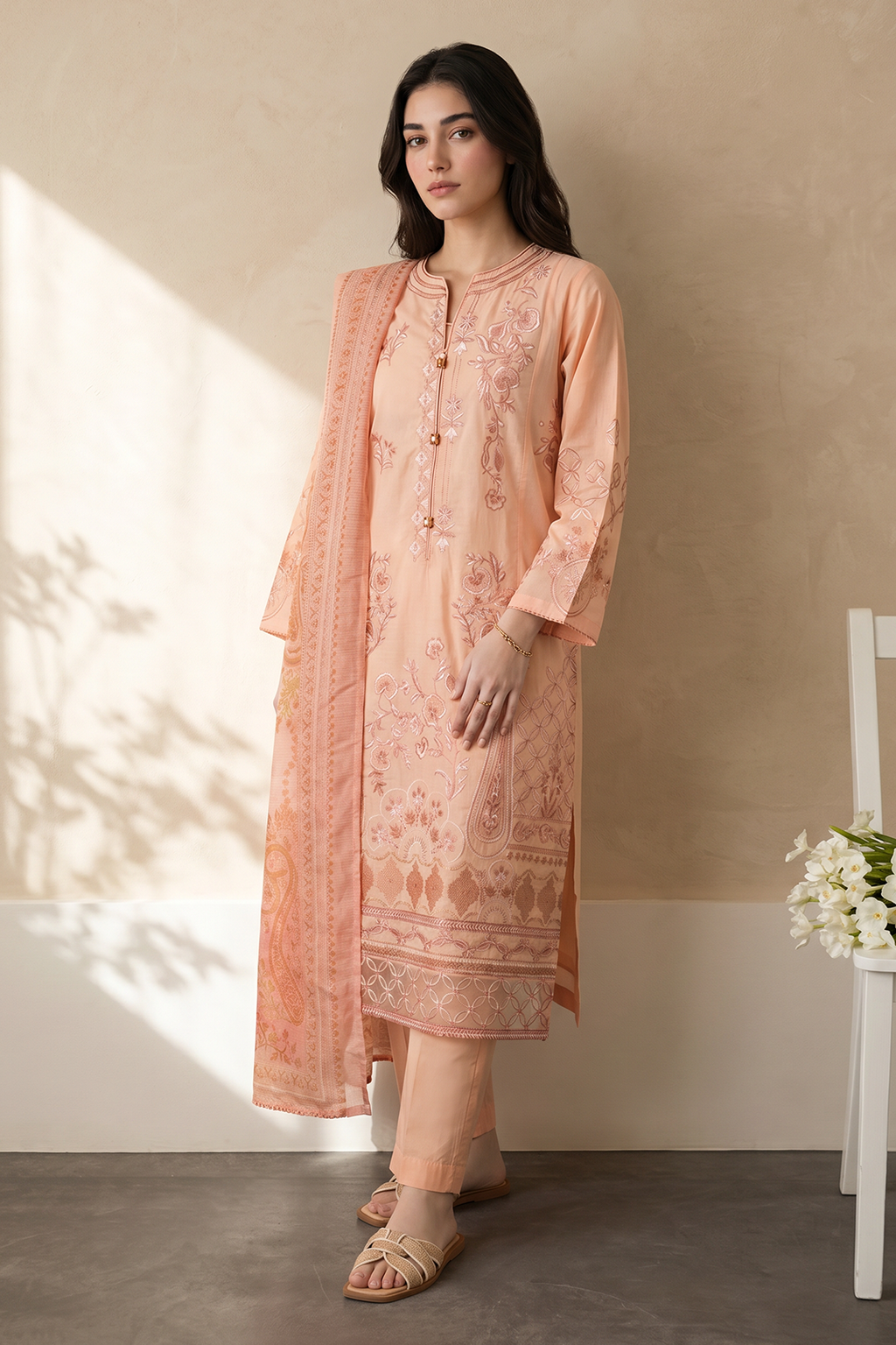 Embroidered Kurta Dupatta Trouser - 3258