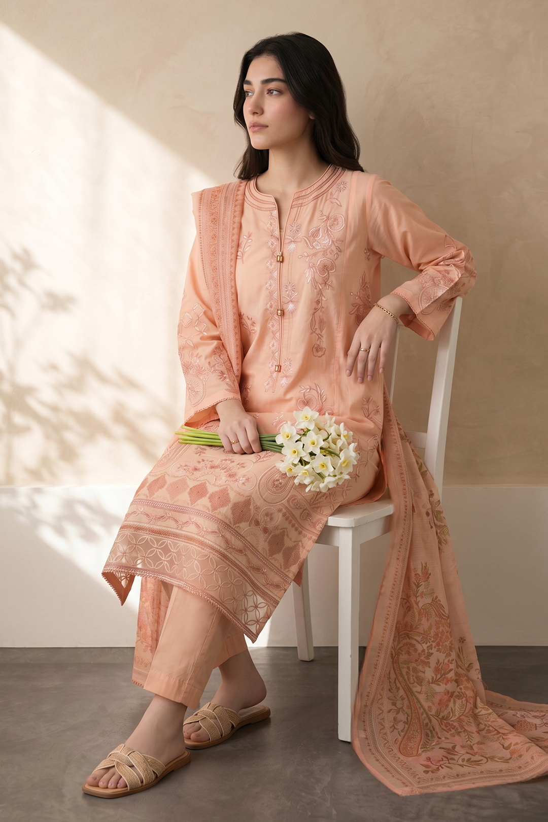 Embroidered Kurta Dupatta Trouser - 3258