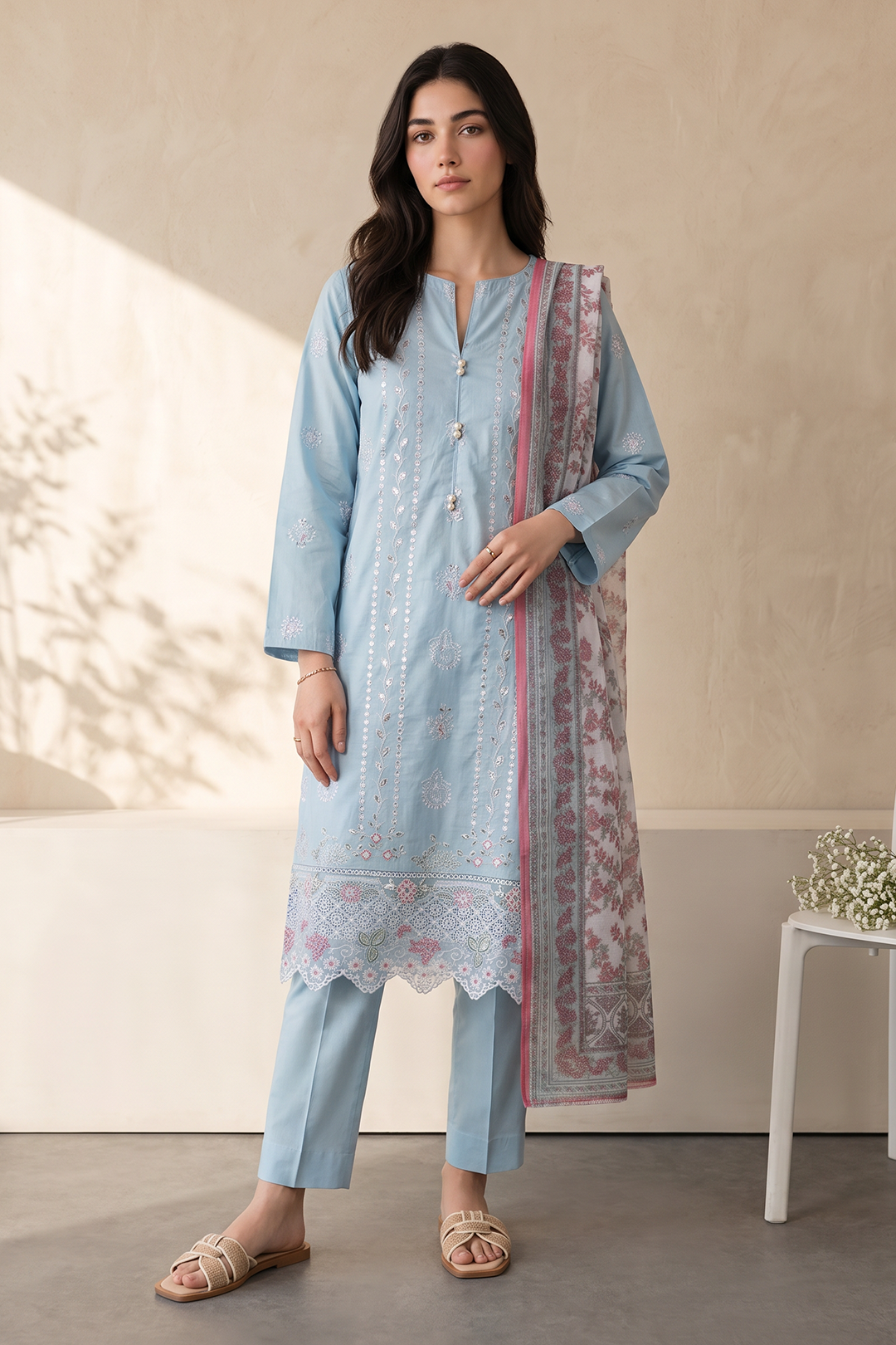 Embroidered Kurta Dupatta Trouser - 3260