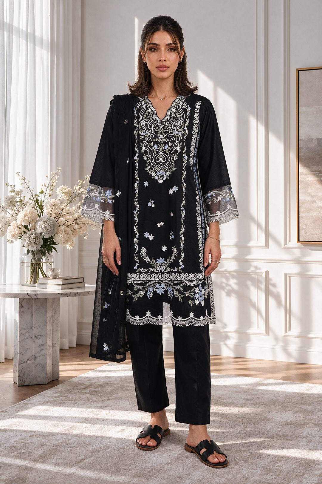 Embroidered Kurta Dupatta Trouser - 3276