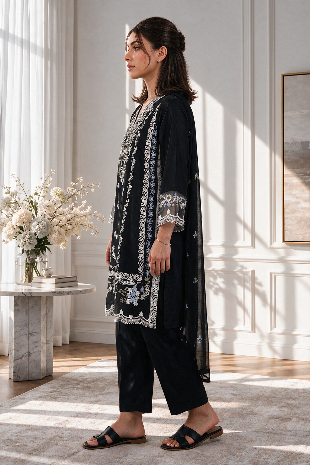 Embroidered Kurta Dupatta Trouser - 3276