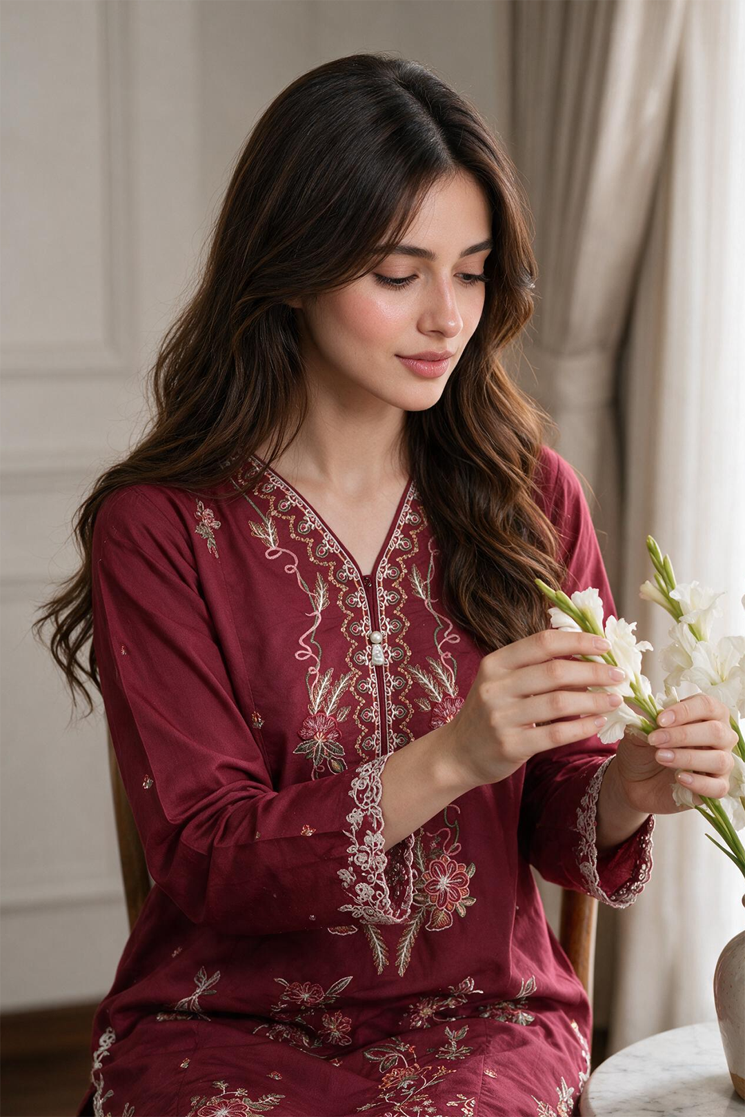 Embroidered Kurta Dupatta Trouser - 3278