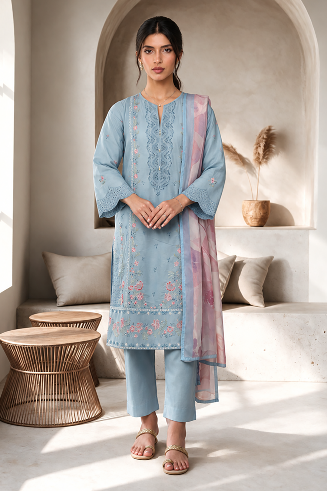 Embroidered Kurta Dupatta Trouser - 3286