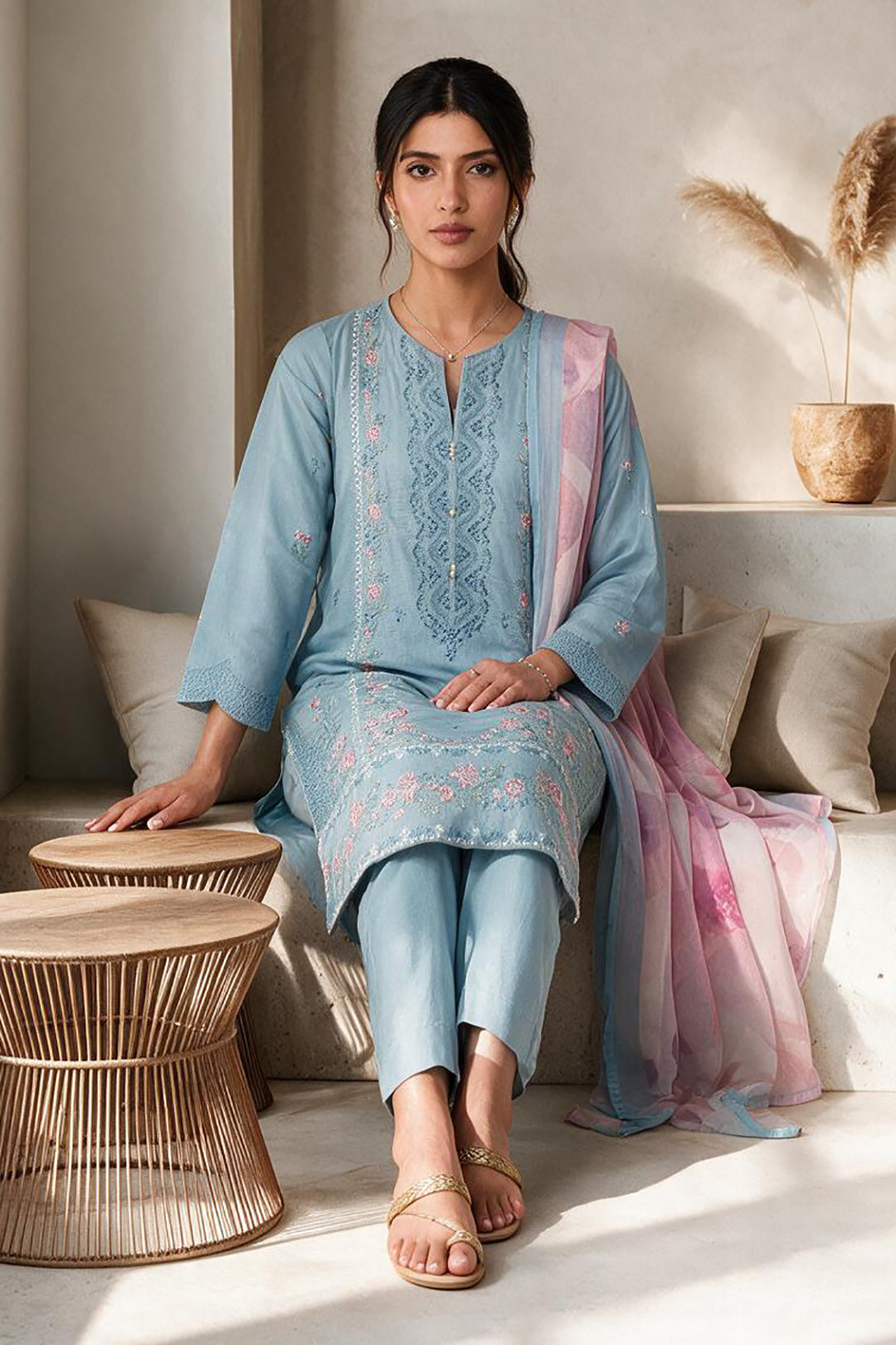 Embroidered Kurta Dupatta Trouser - 3286