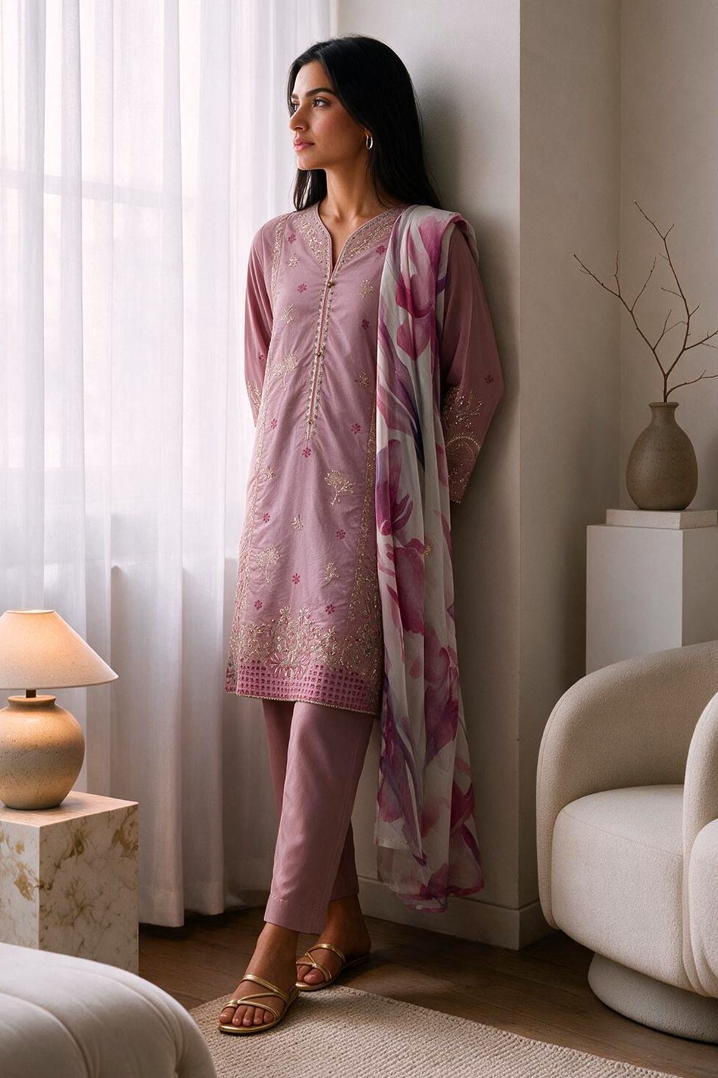 Embroidered Kurta Dupatta Trouser - 3303