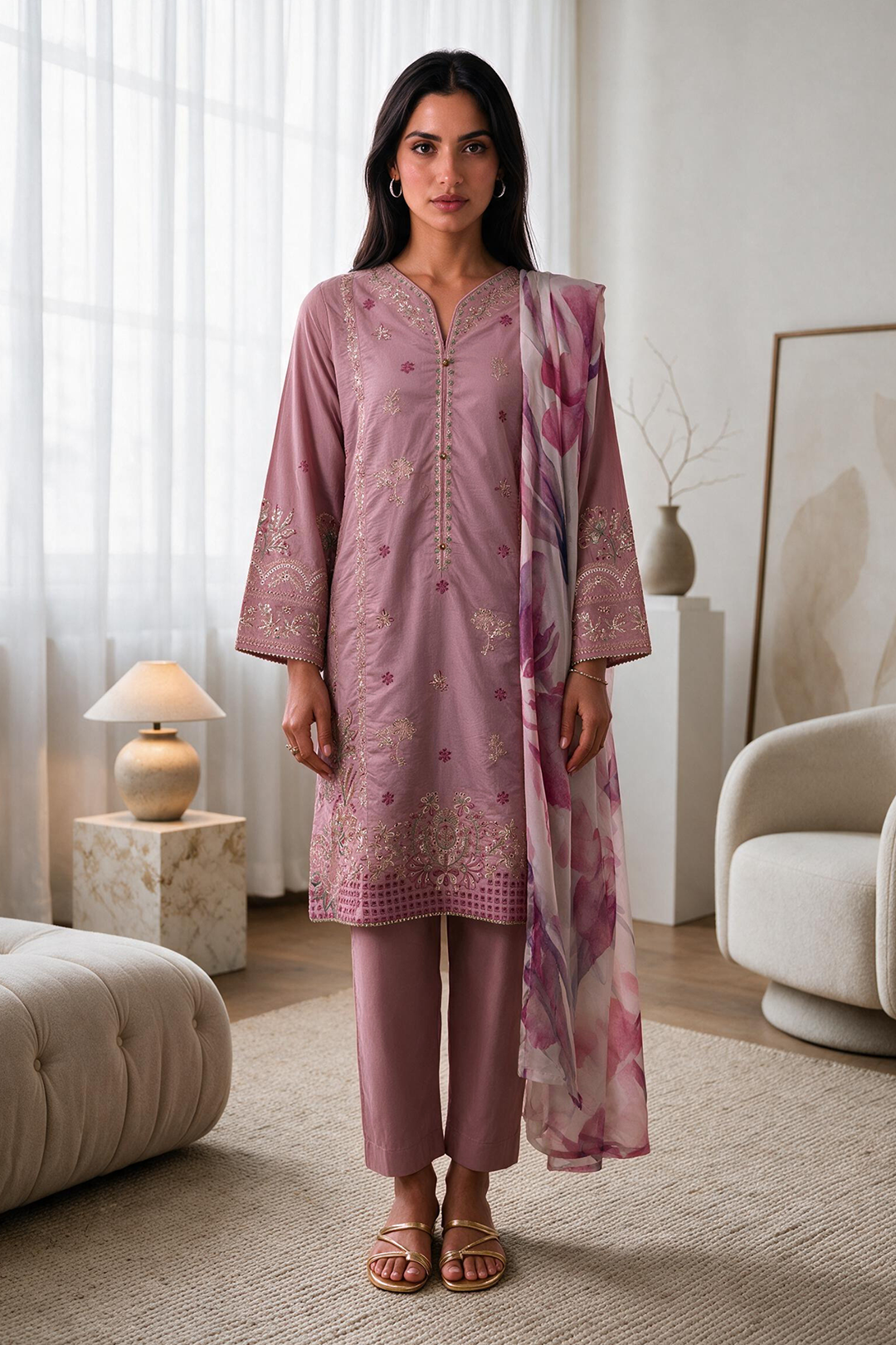 Embroidered Kurta Dupatta Trouser - 3303