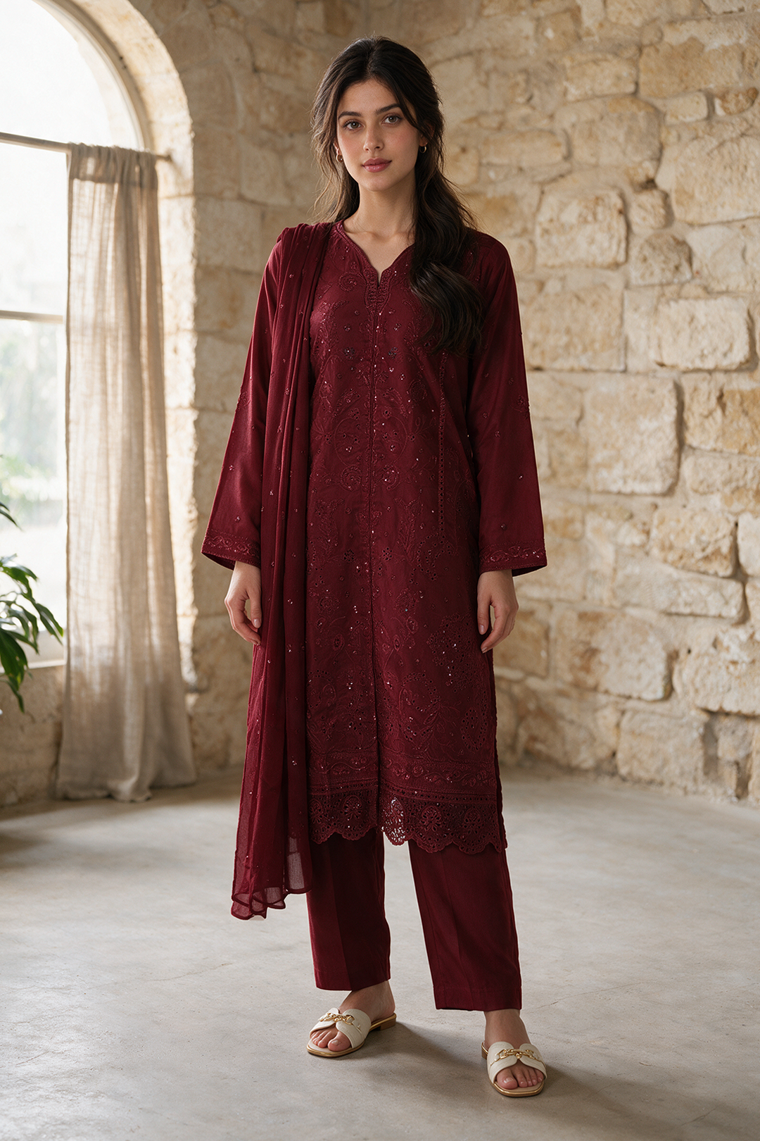 Embroidered Kurta Dupatta Trouser - 3304