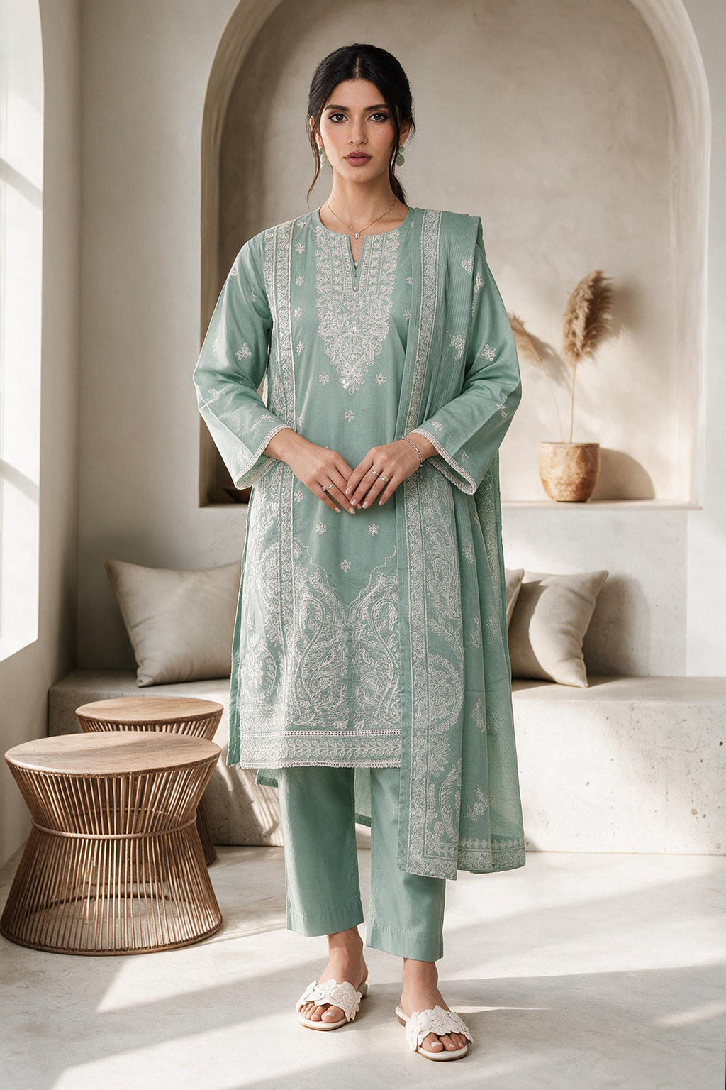 Embroidered Kurta Dupatta Trouser - 3307