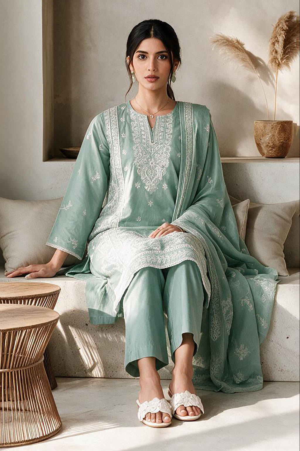 Embroidered Kurta Dupatta Trouser - 3307