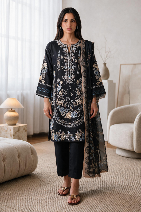 Embroidered Kurta Dupatta Trouser - 3364