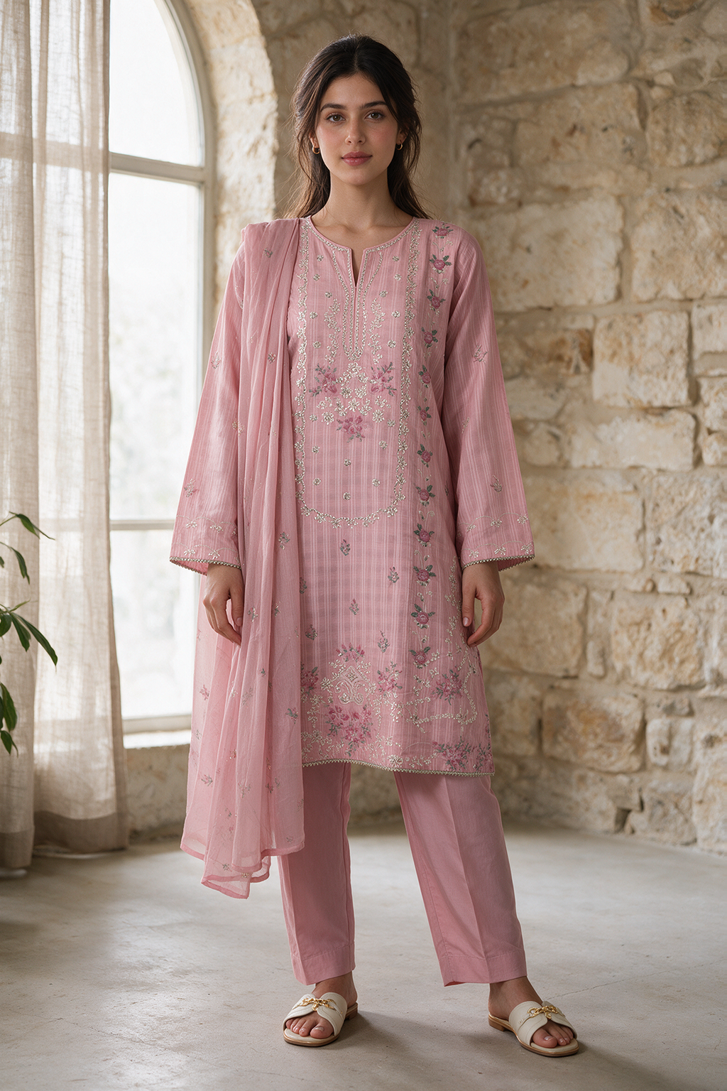 Embroidered Kurta Dupatta Trouser - 3359