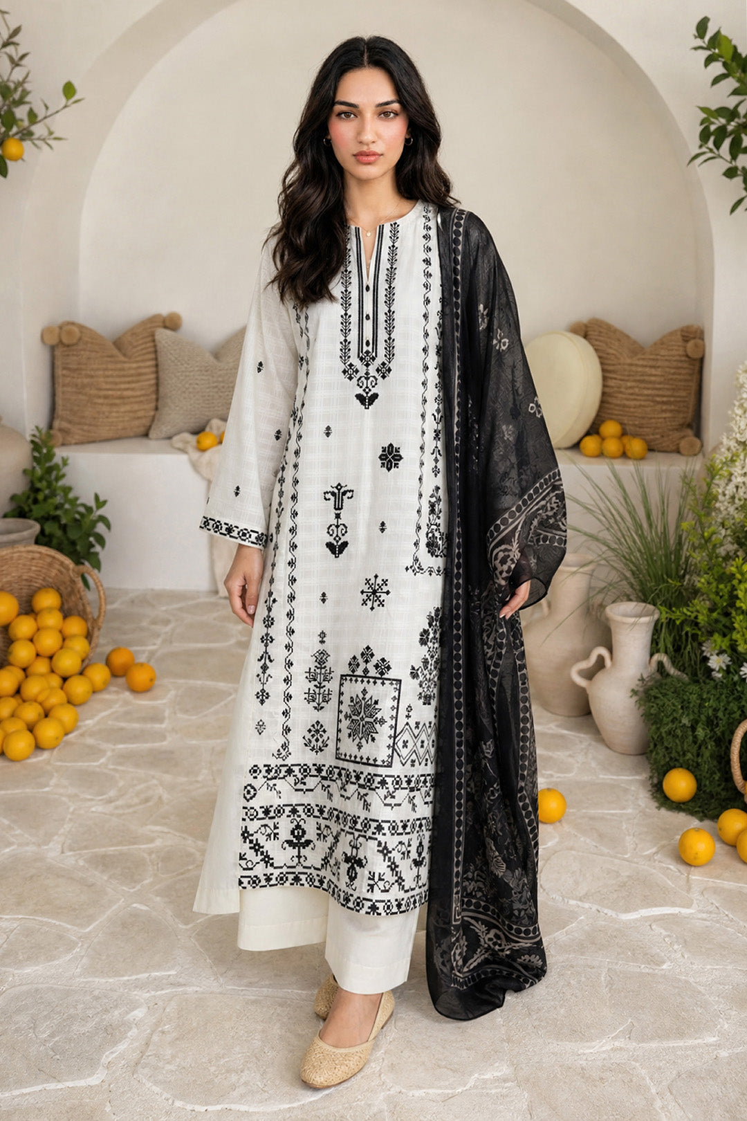 Embroidered Kurta Dupatta Trouser - 3360