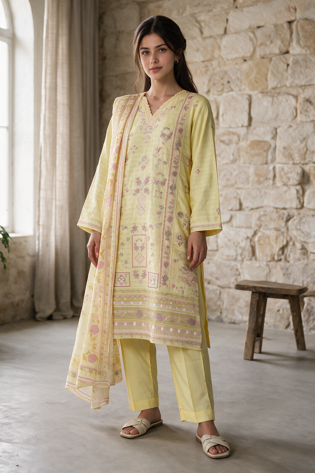 Embroidered Kurta Dupatta Trouser - 3363