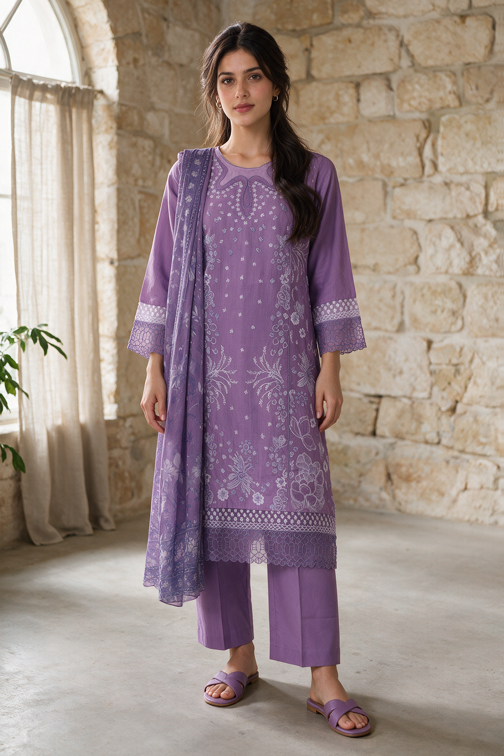 Embroidered Kurta Dupatta Trouser - 3366