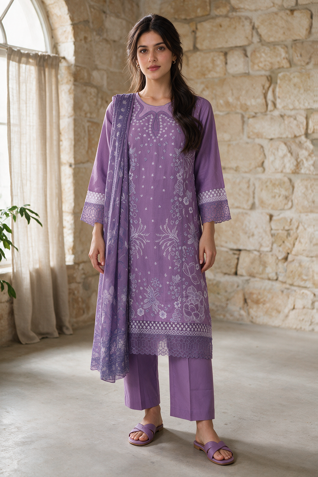Embroidered Kurta Dupatta Trouser - 3366