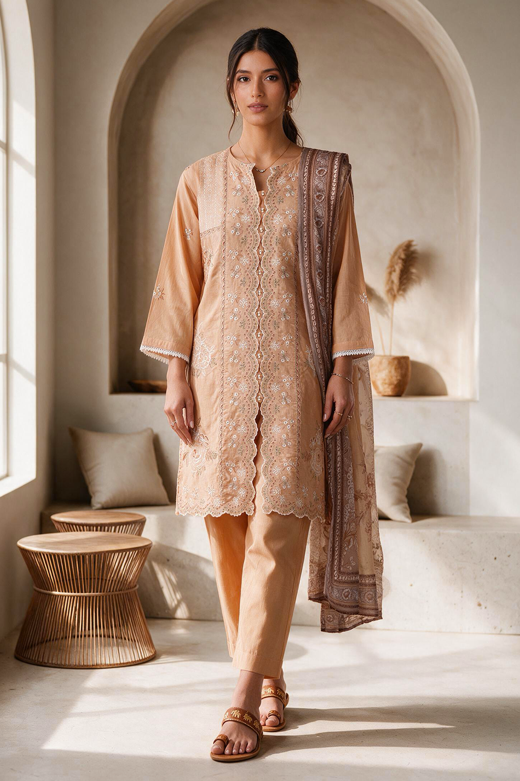 Embroidered Kurta Dupatta Trouser - 3372