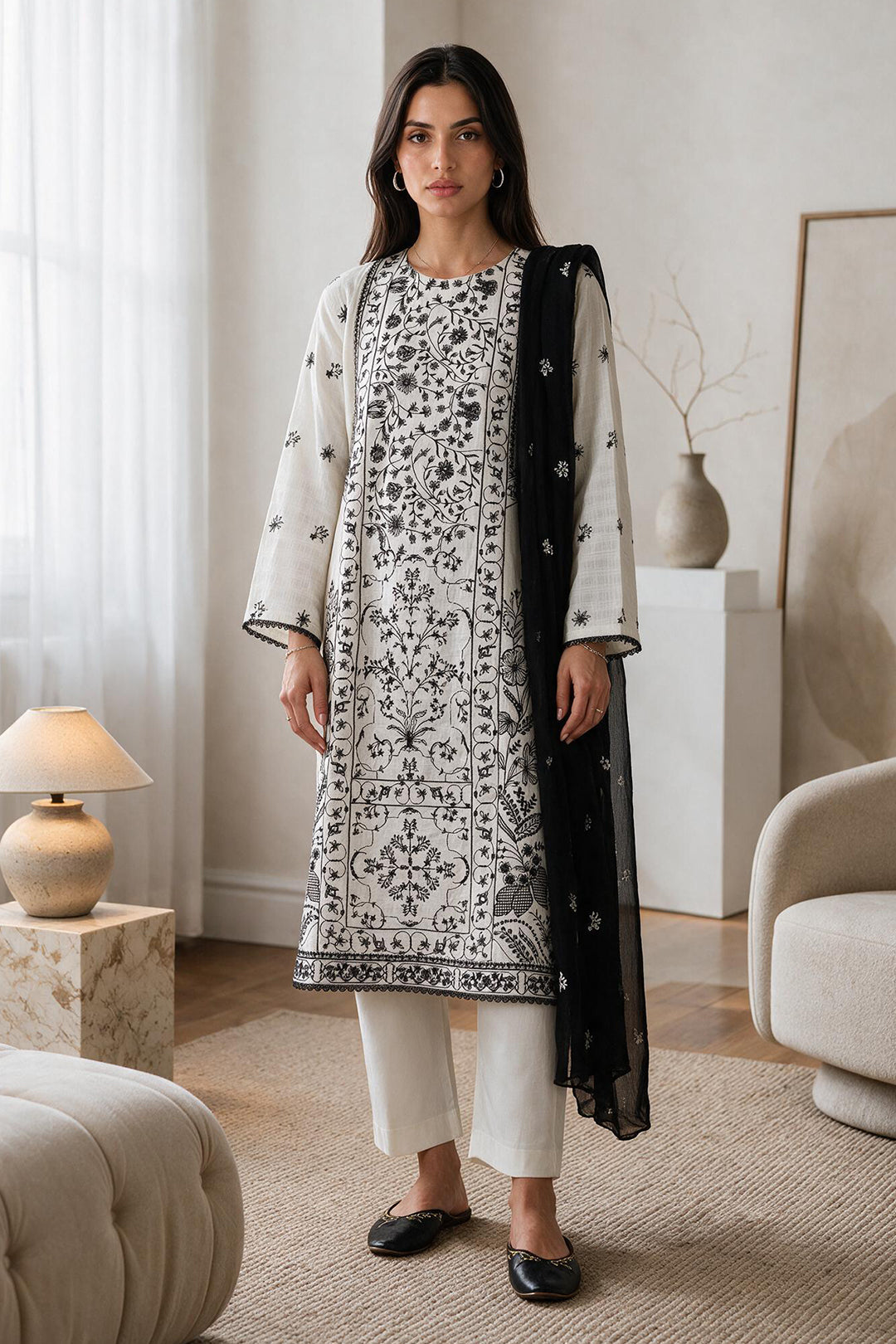 Embroidered Kurta Dupatta Trouser - 3374