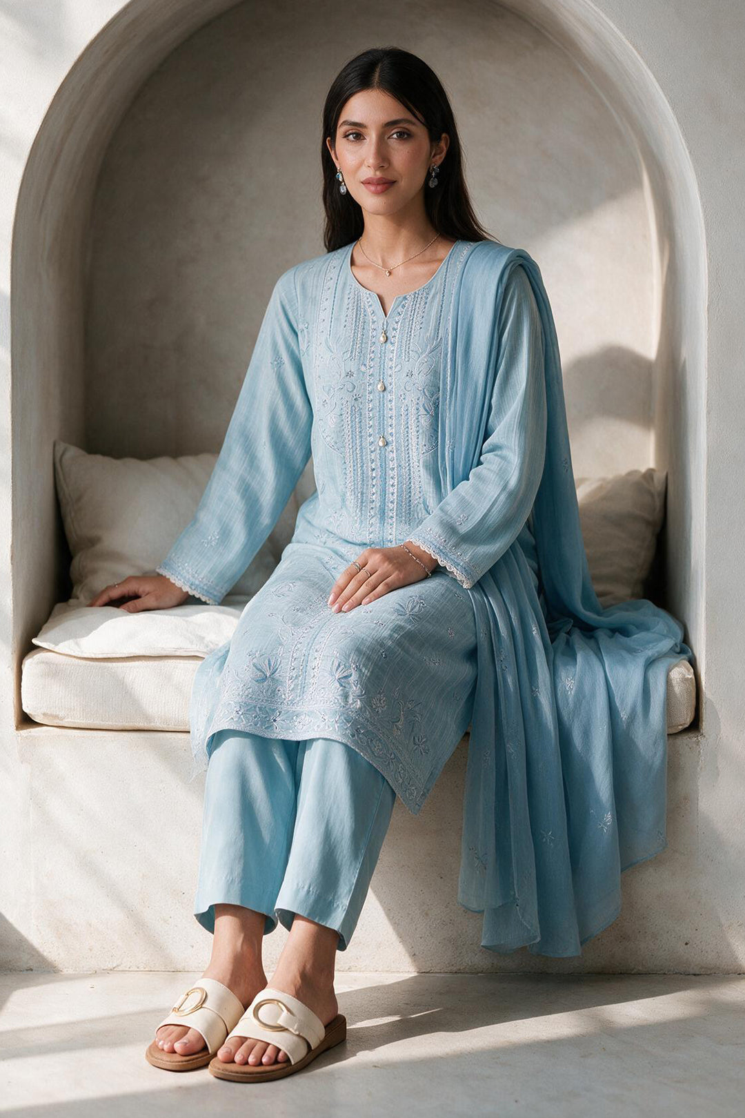 Embroidered Kurta Dupatta Trouser - 3397