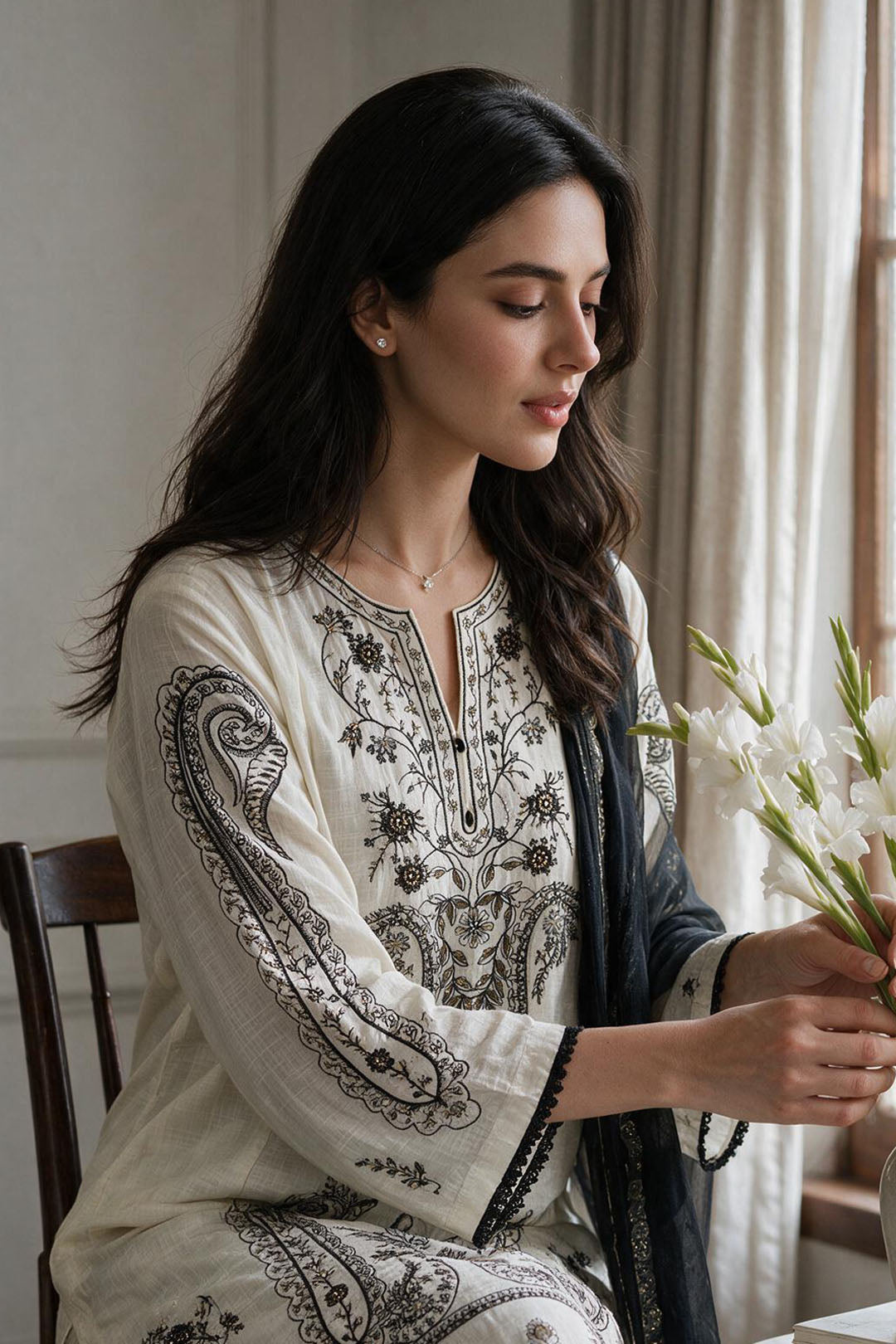 Embroidered Kurta Dupatta Trouser - 3398