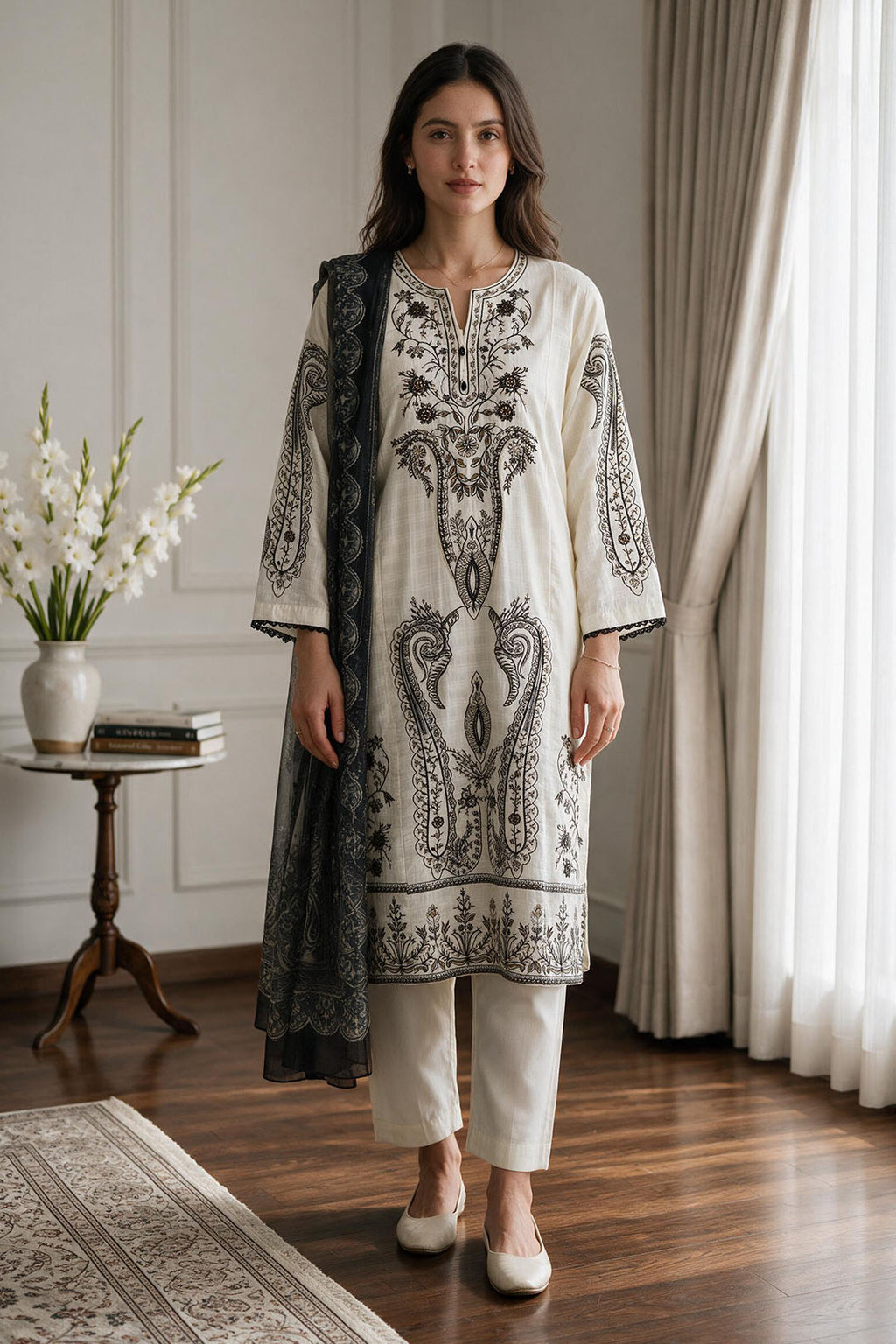 Embroidered Kurta Dupatta Trouser - 3398