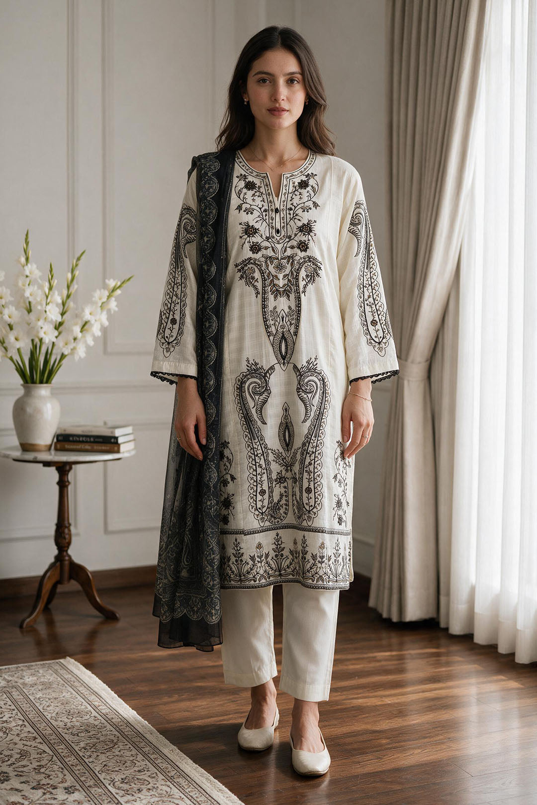 Embroidered Kurta Dupatta Trouser - 3398