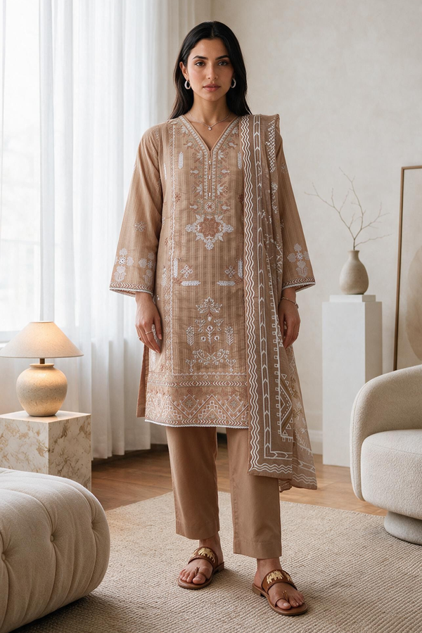 Embroidered Kurta Dupatta Trouser - 3399