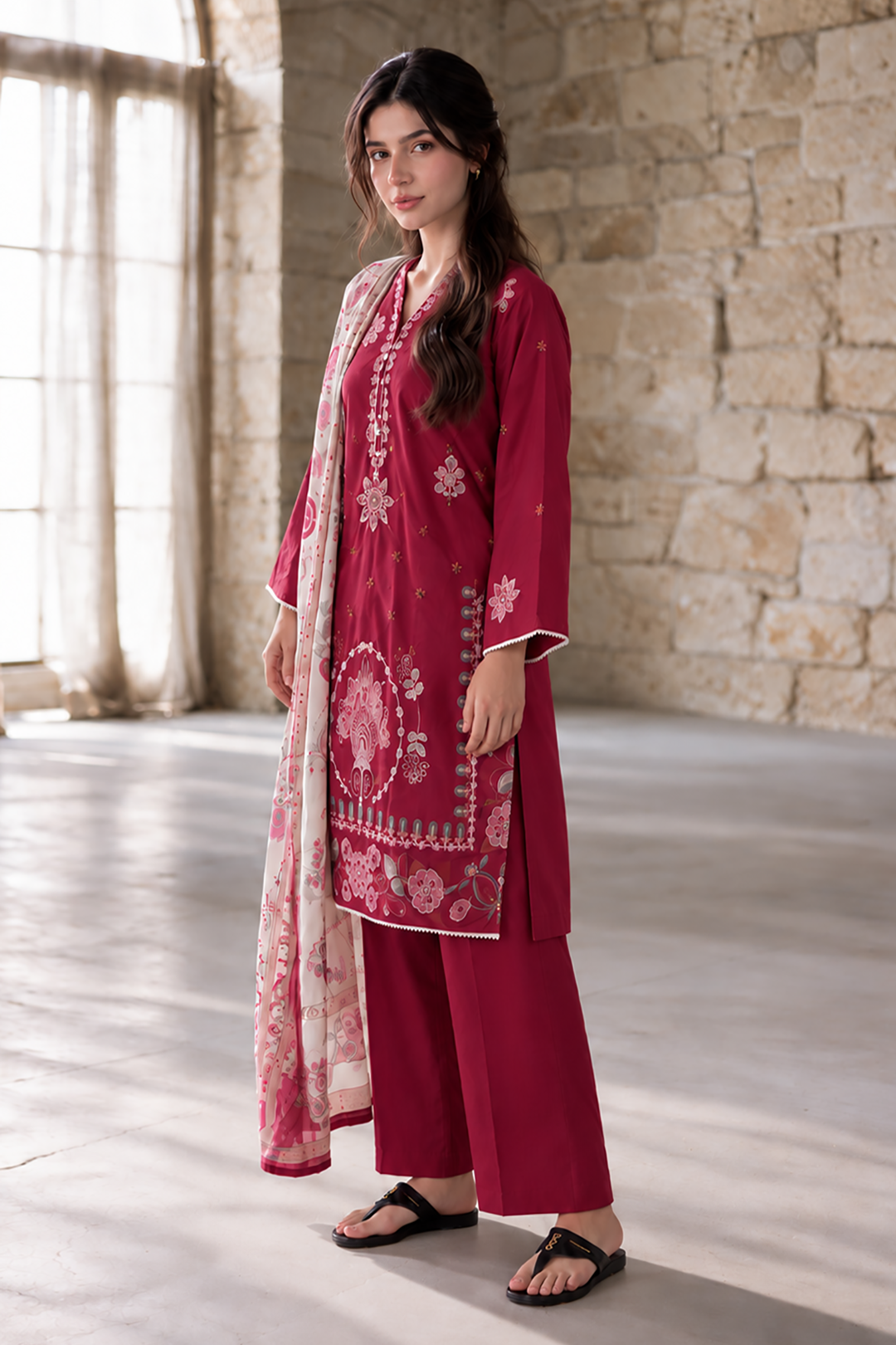 Embroidered Kurta Dupatta Trouser - 3401