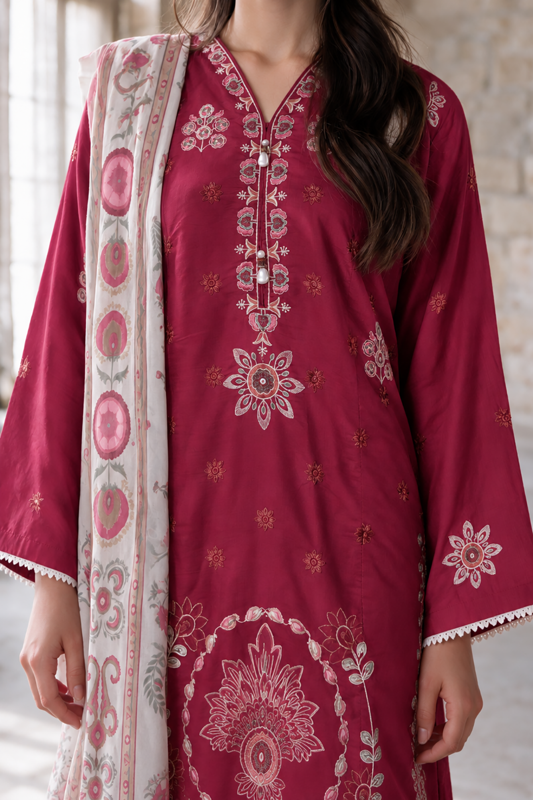 Embroidered Kurta Dupatta Trouser - 3401