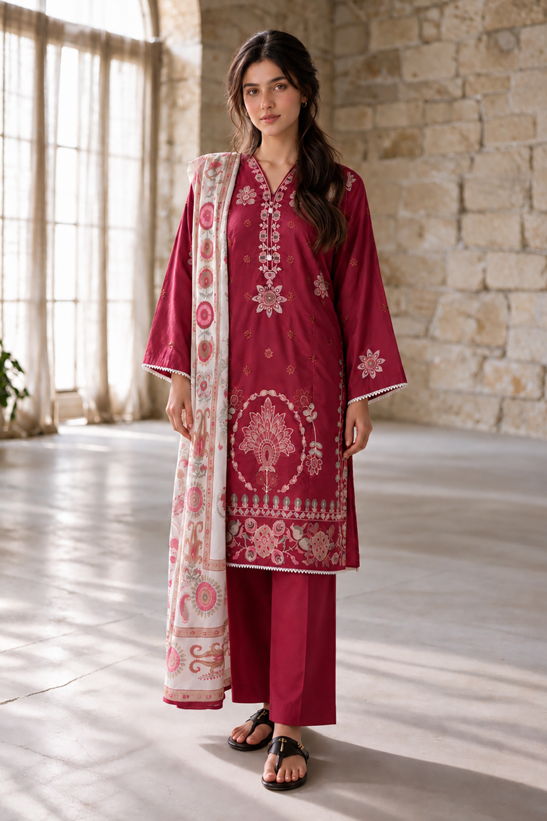 Embroidered Kurta Dupatta Trouser - 3401