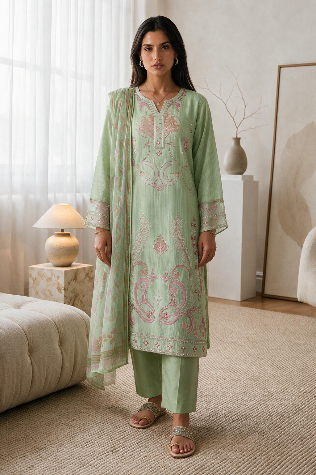 Embroidered Kurta Dupatta Trouser - 3401