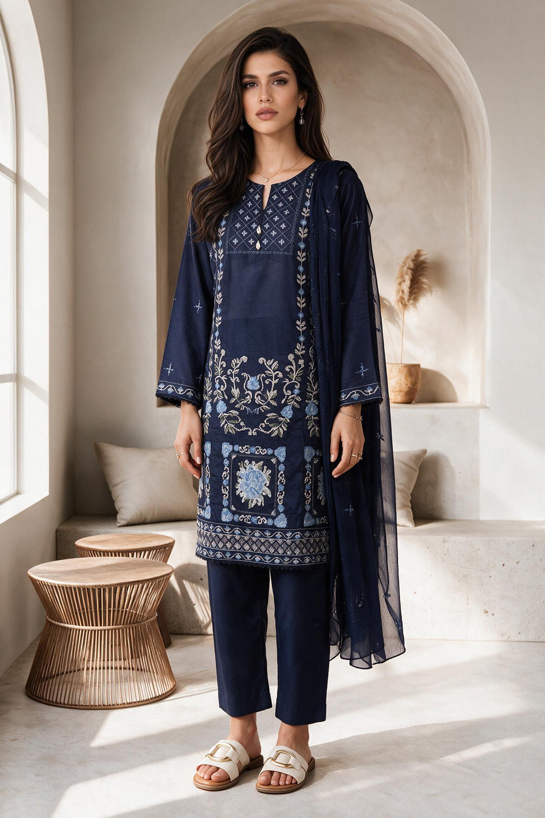Embroidered Kurta Dupatta Trouser - 3404