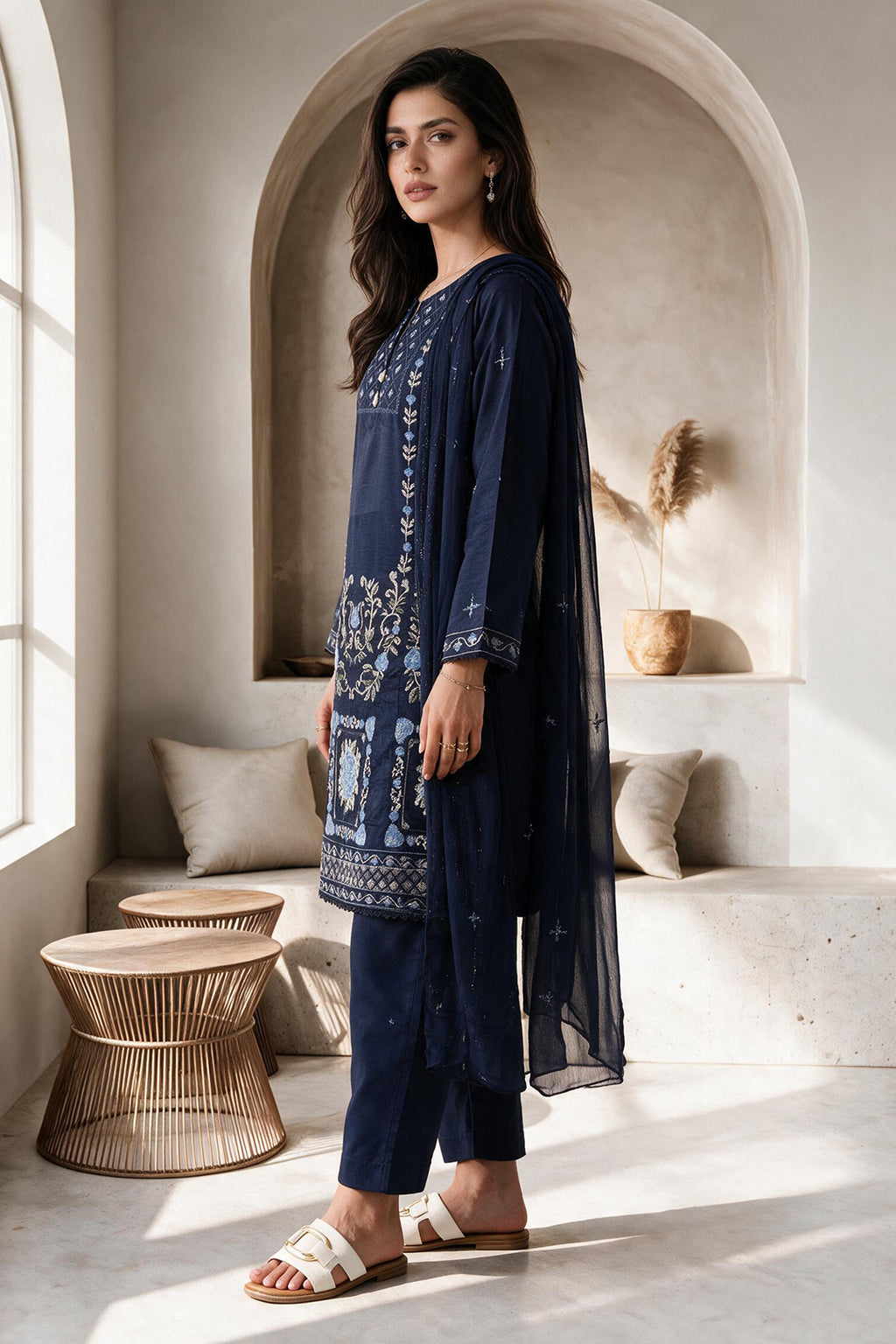 Embroidered Kurta Dupatta Trouser - 3404
