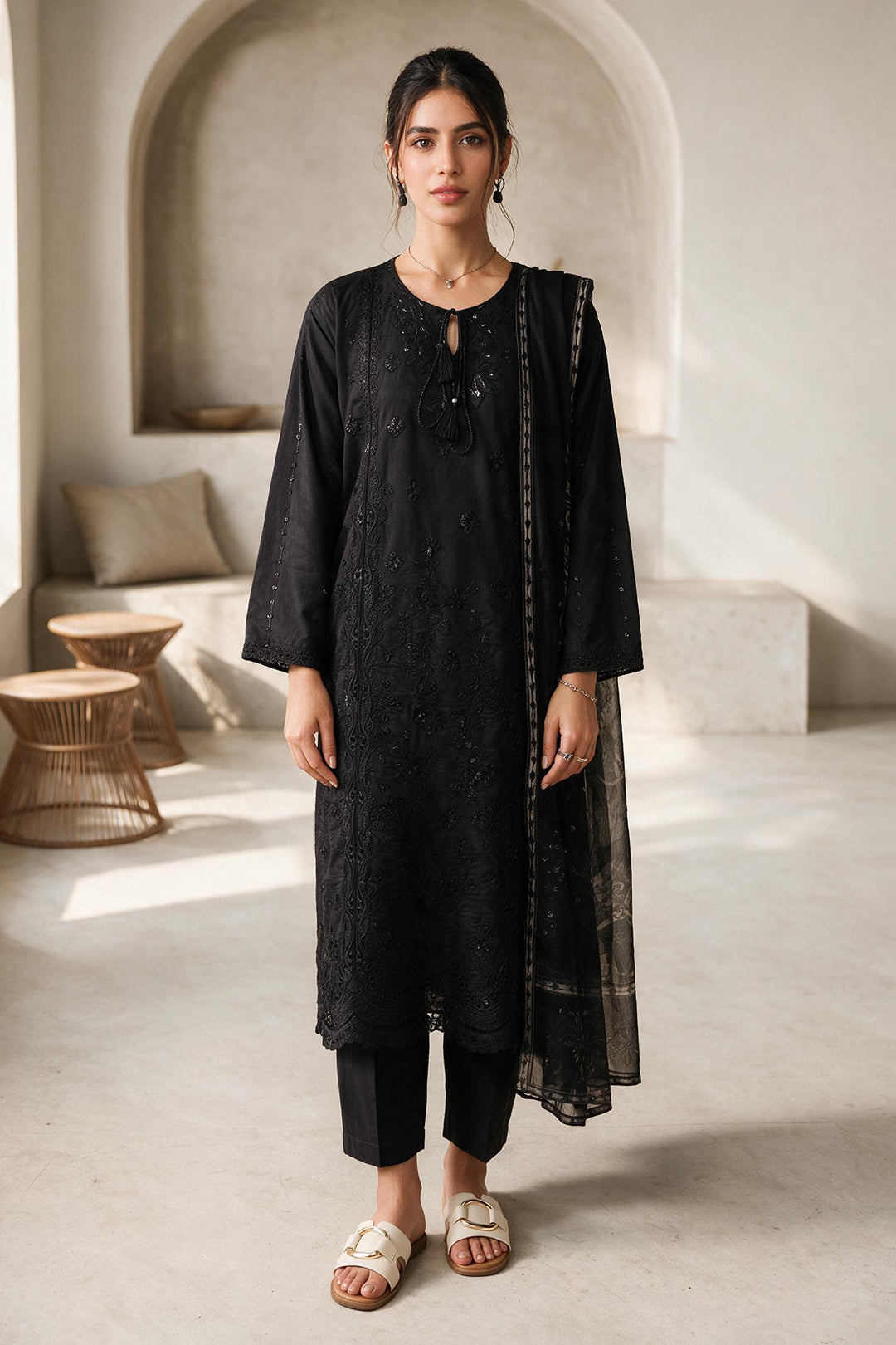 Embroidered Kurta Dupatta Trouser - 3406