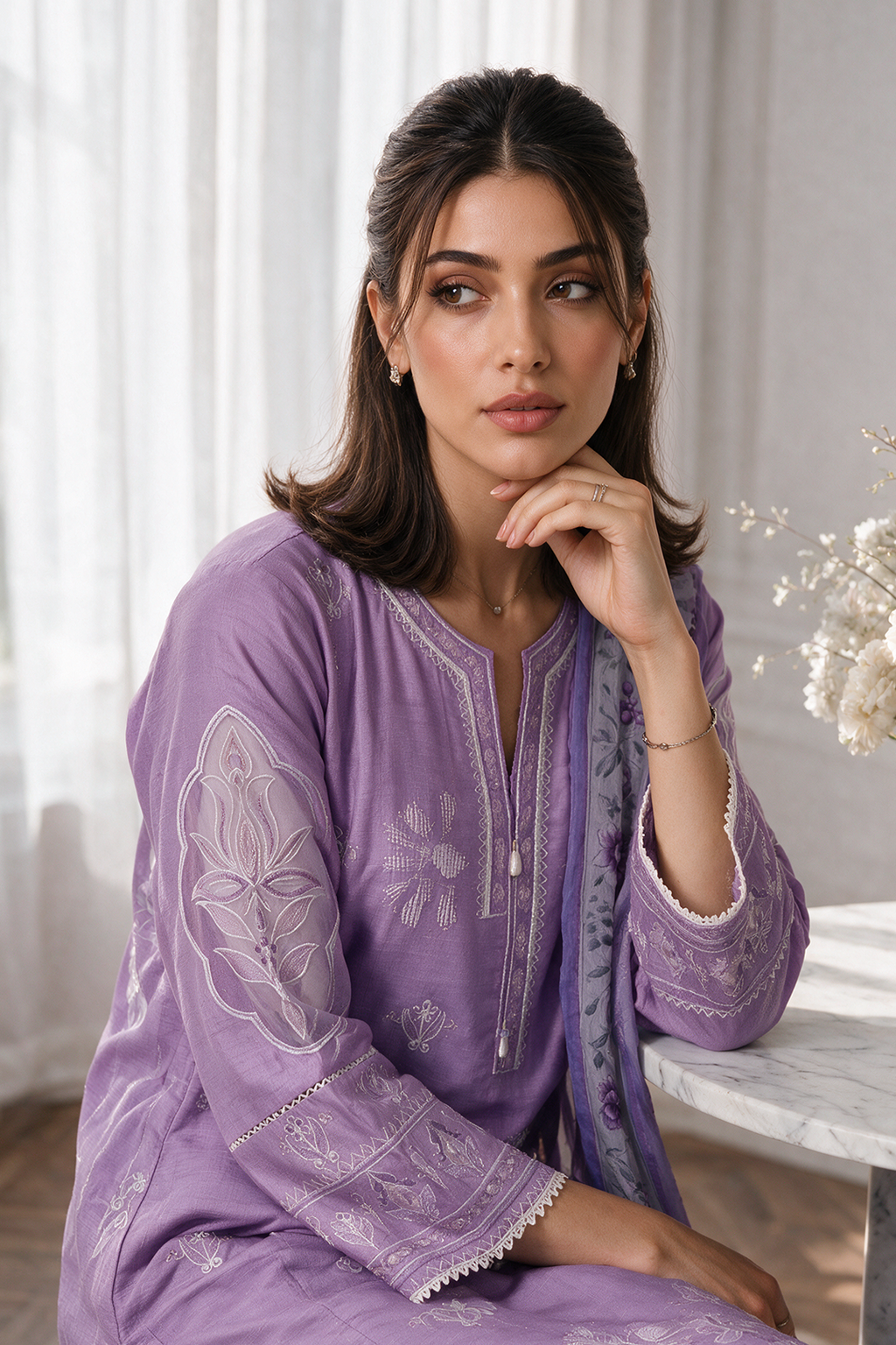 Embroidered Kurta Dupatta Trouser - 3408