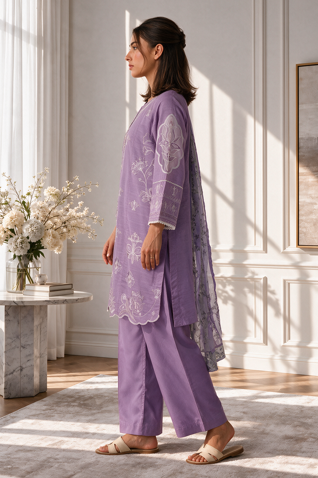Embroidered Kurta Dupatta Trouser - 3408