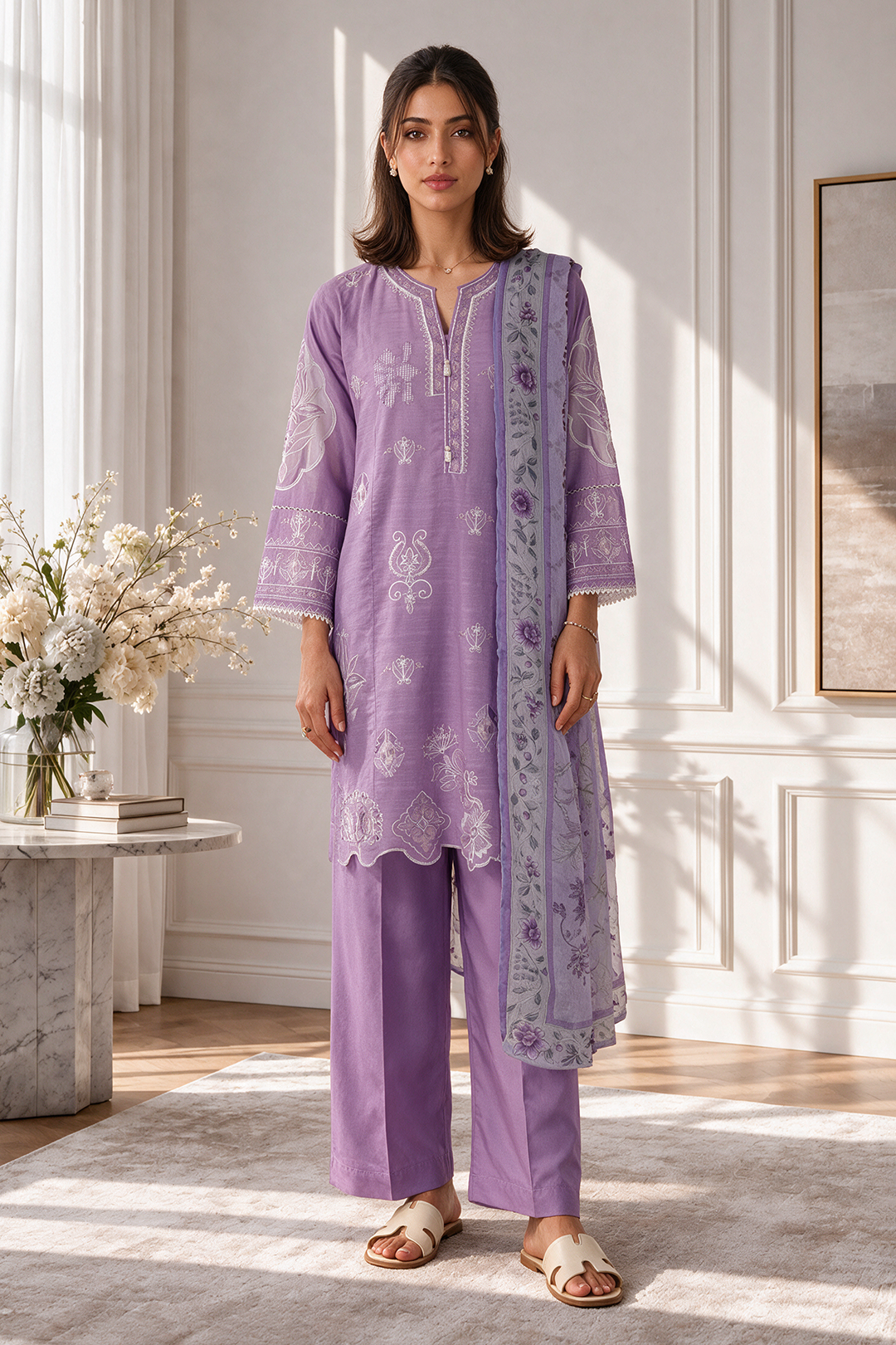 Embroidered Kurta Dupatta Trouser - 3408