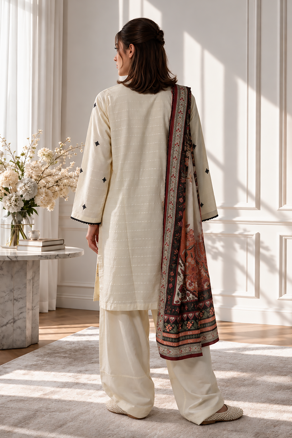Embroidered Kurta Dupatta Trouser - 3409