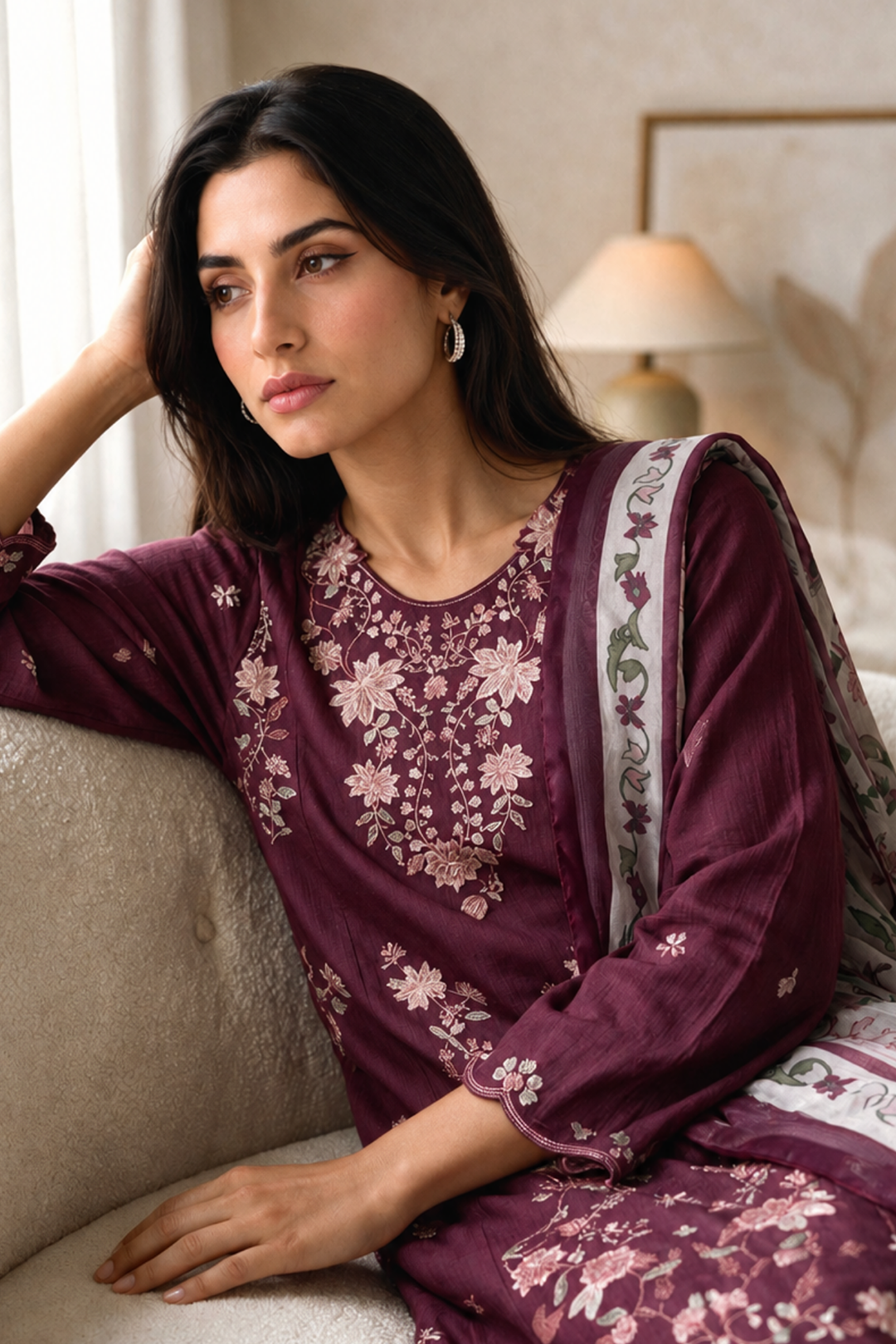 Embroidered Kurta Dupatta Trouser - 3411
