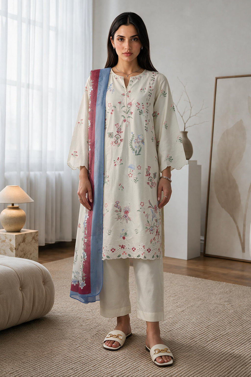 Embroidered Kurta Dupatta Trouser - 3412