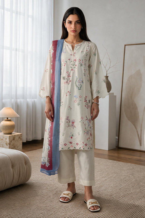 Embroidered Kurta Dupatta Trouser - 3412
