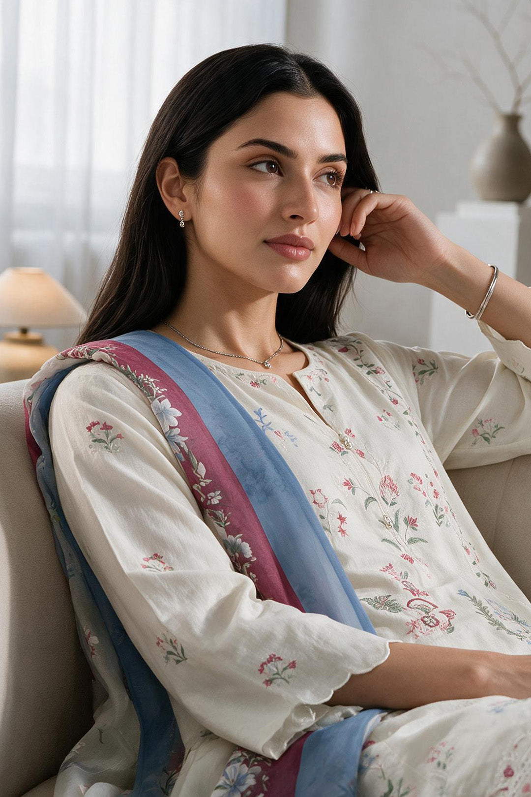 Embroidered Kurta Dupatta Trouser - 3412