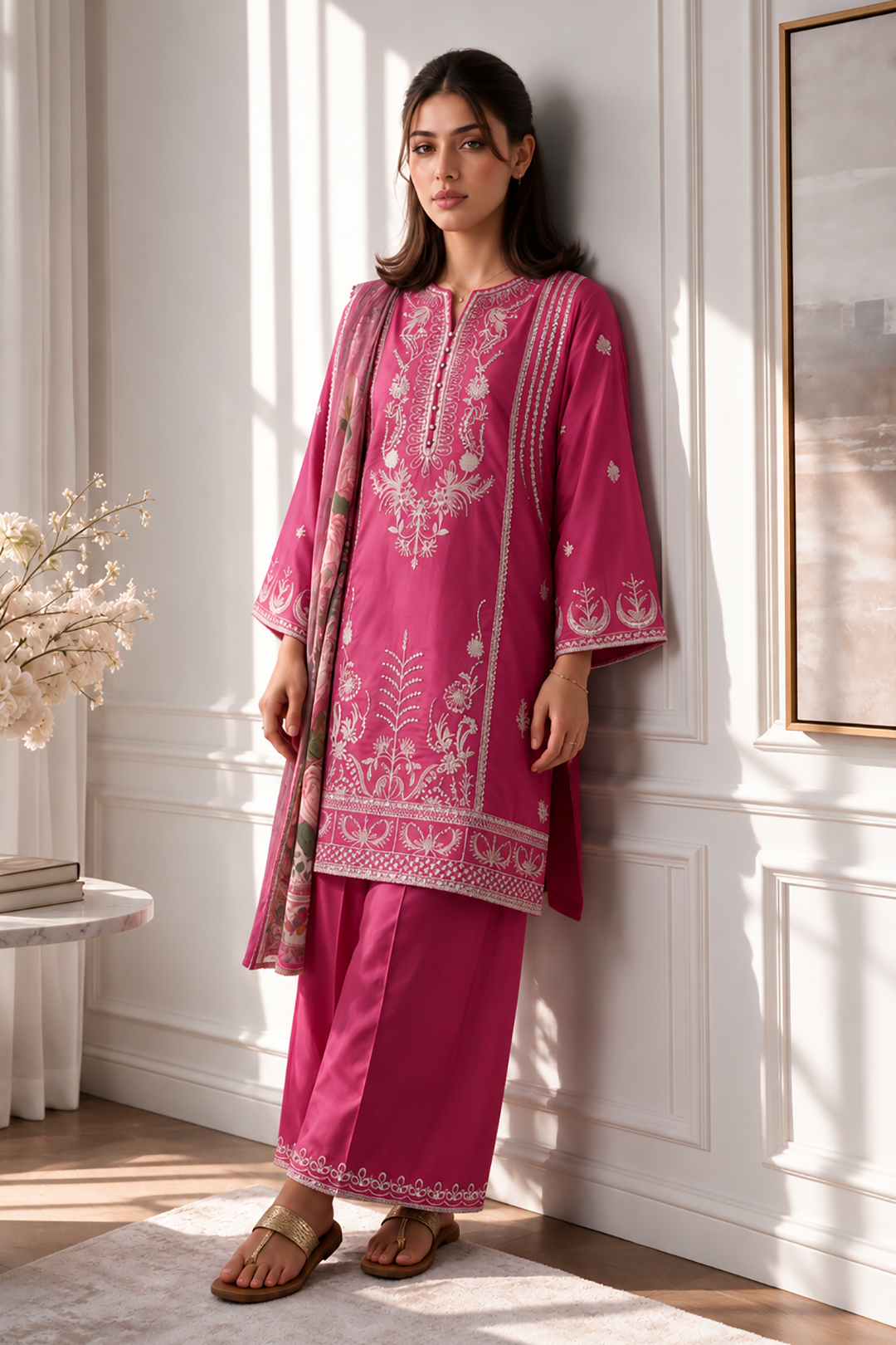 Embroidered Kurta Dupatta Trouser - 3447